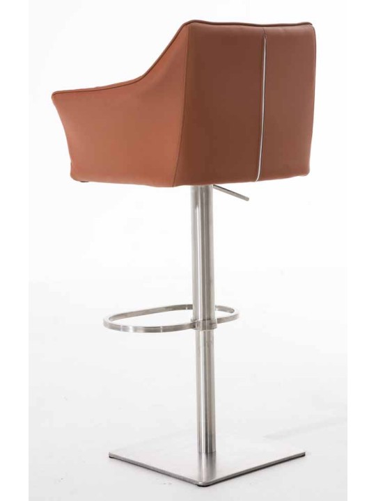 Conjunto de 2 bancos altos em pele sintética Damaso em aço inoxidável, castanho claro