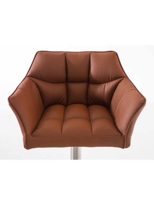 Conjunto de 2 bancos altos em pele sintética Damaso em aço inoxidável, castanho claro