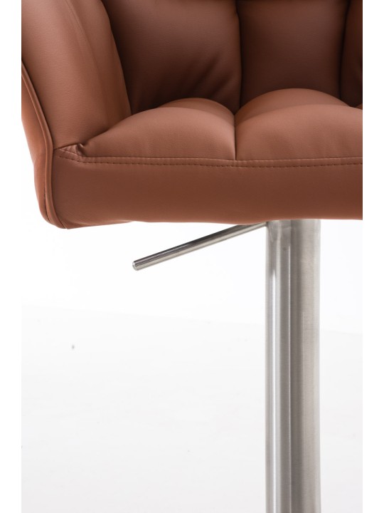 Conjunto de 2 bancos altos em pele sintética Damaso em aço inoxidável, castanho claro