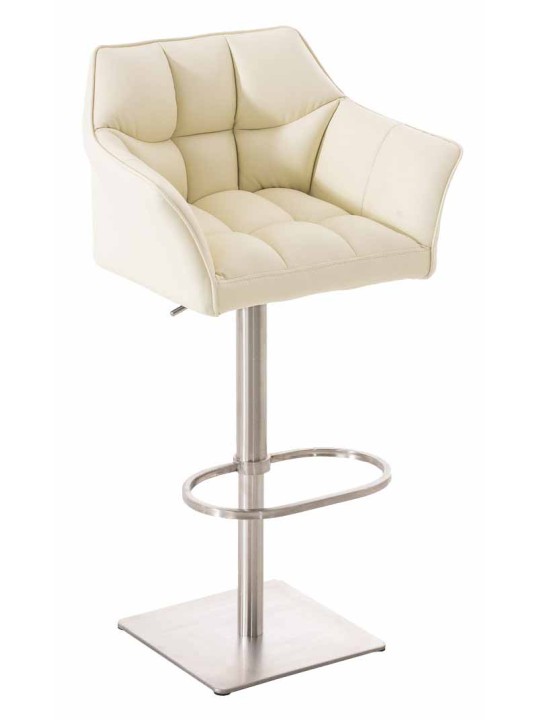 Conjunto de 2 bancos altos em pele sintética Damaso em aço inoxidável, creme