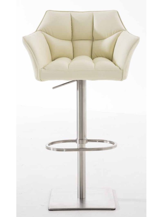 Conjunto de 2 bancos altos em pele sintética Damaso em aço inoxidável, creme