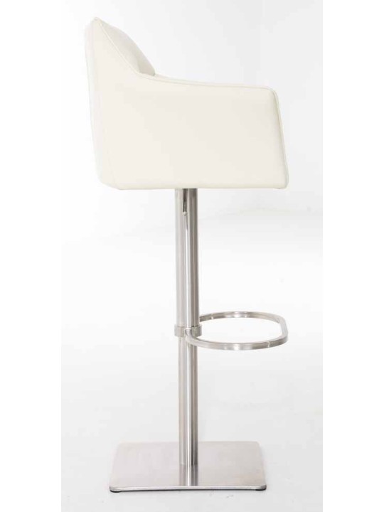 Conjunto de 2 bancos altos em pele sintética Damaso em aço inoxidável, creme