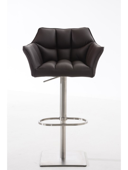 Conjunto de 2 bancos altos em pele sintética Damaso em aço inoxidável, castanho