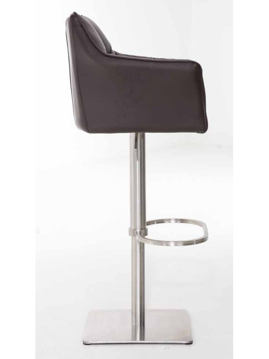 Conjunto de 2 bancos altos em pele sintética Damaso em aço inoxidável, castanho