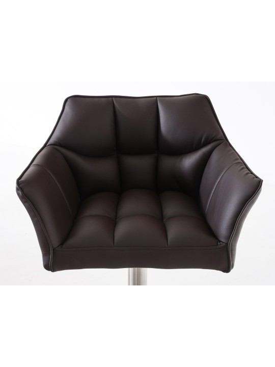 Conjunto de 2 bancos altos em pele sintética Damaso em aço inoxidável, castanho