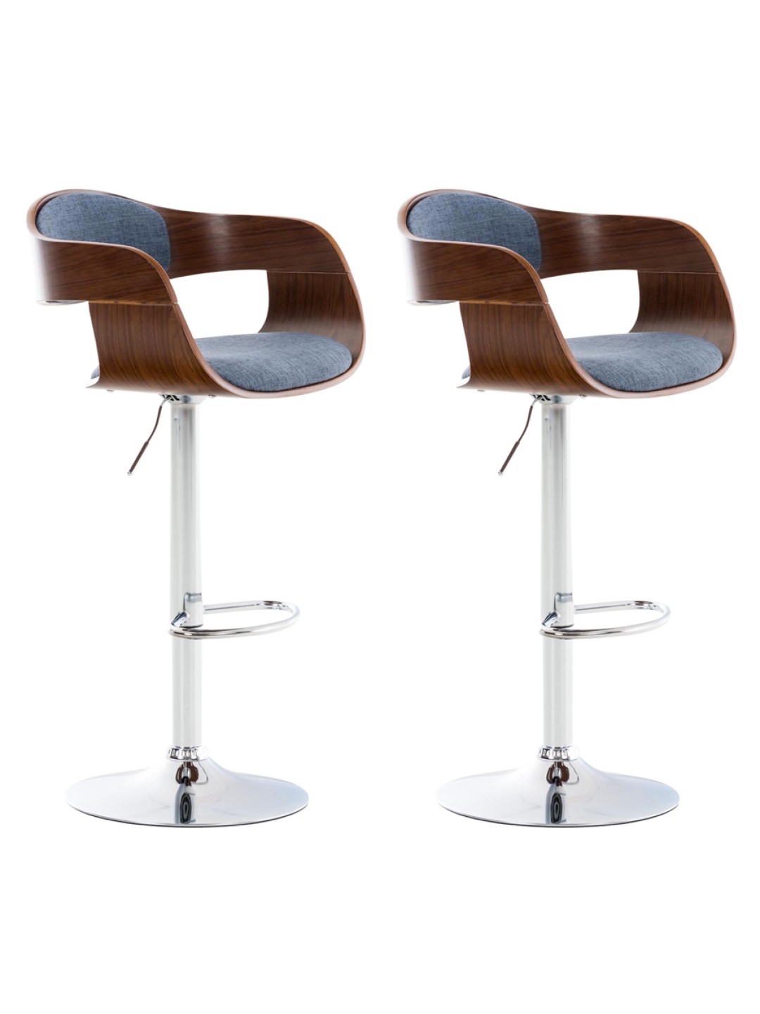 Conjunto de 2 bancos altos em tecido Kingston C, nogueira/azul