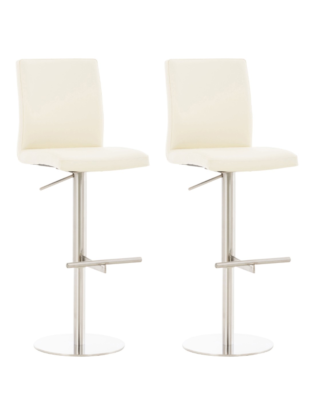 Conjunto de 2 bancos altos Cadiz em pele sintética aço inoxidável, creme
