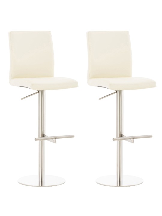 Conjunto de 2 bancos altos Cadiz em pele sintética aço inoxidável, creme
