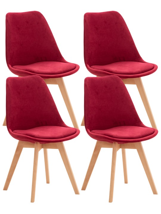 Conjunto de 4 cadeiras Linares veludo, vermelho