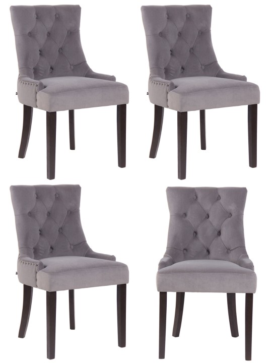 Conjunto de 4 cadeiras de jantar em veludo Aberdeen antigo, cinza Conjunto de 4 cadeiras de jantar em veludo Aberdeen antigo, cinza
