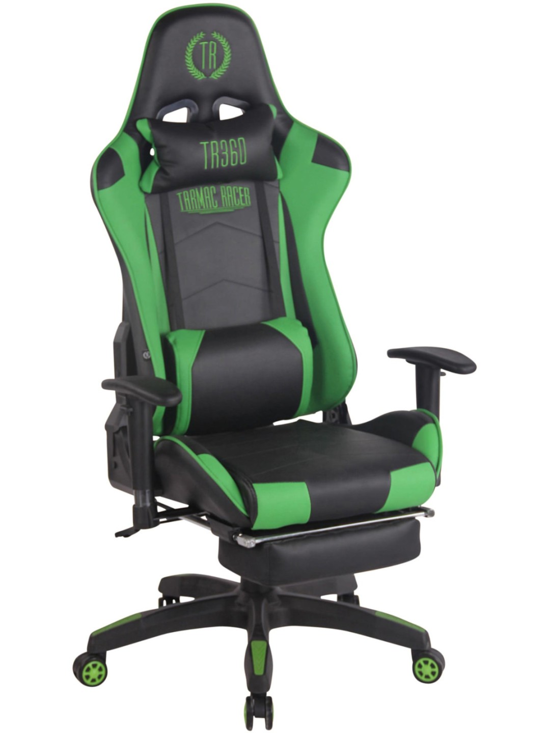 Cadeira de escritório de corrida Turbo com apoio de pés, preto/verde