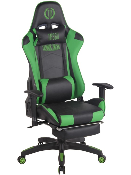 Cadeira de escritório de corrida Turbo com apoio de pés, preto/verde