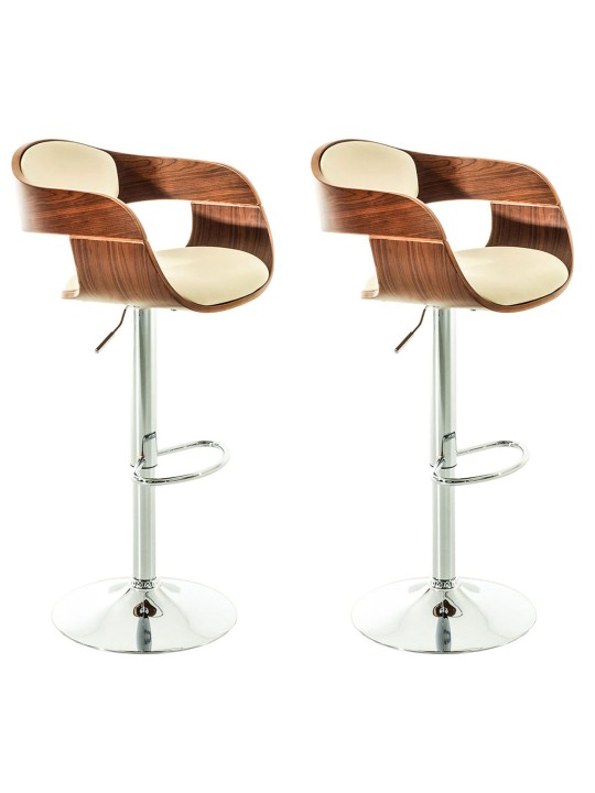 Conjunto de 2 bancos altos em pele sintética Kingston C, nogueira/creme