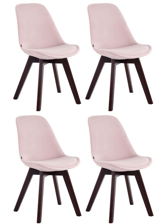 Conjunto de 4 cadeiras para visitantes Borneo V2 veludo nogueira, rosa
