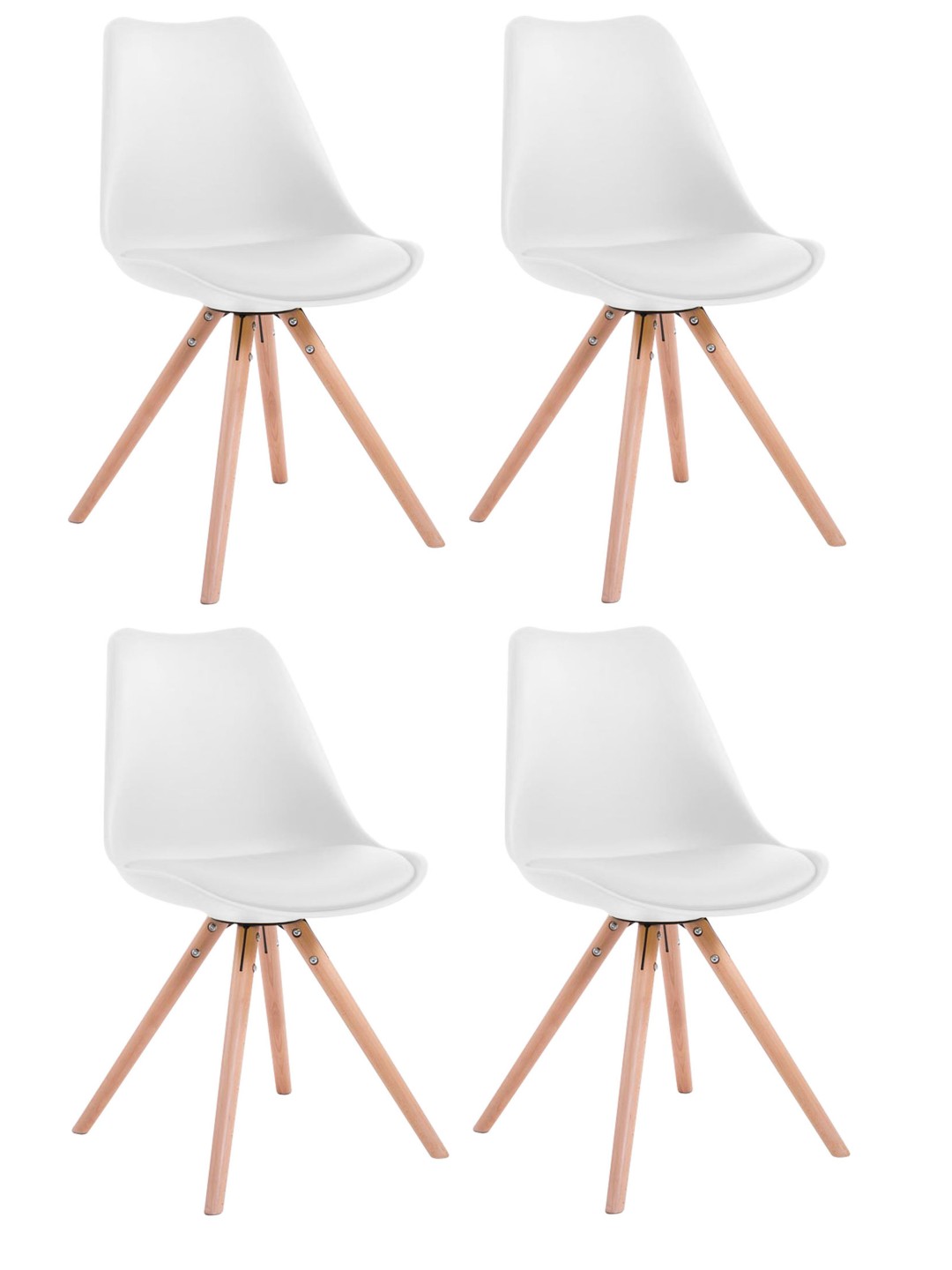 Conjunto de 4 cadeiras Toulouse em pele sintética redonda natural, branco