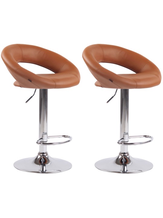Conjunto de 2 bancos altos em couro sintético Olinda cromado, castanho claro