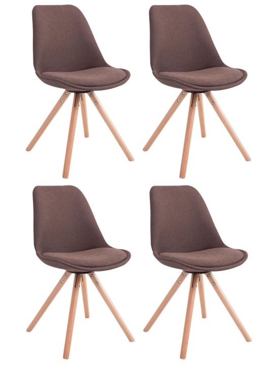 Conjunto de 4 cadeiras tecido Toulouse Natura redonda, castanho