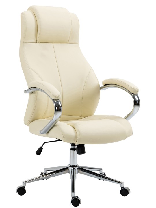 Cadeira de escritório Salford em pele genuína, creme