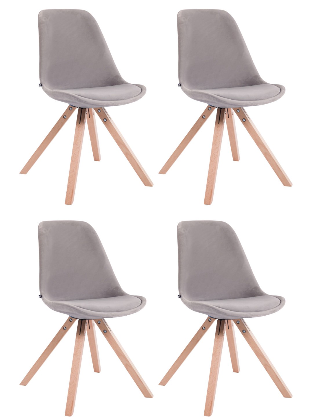 Conjunto de 4 cadeiras Toulouse veludo quadrado natural, cinza