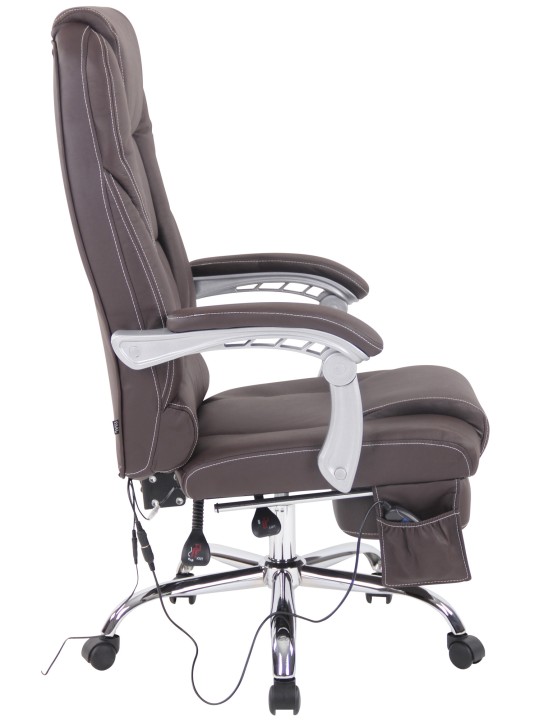 Cadeira de escritório em pele genuína Pacific com função de massagem, castanho