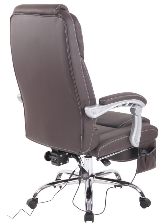 Cadeira de escritório em pele genuína Pacific com função de massagem, castanho