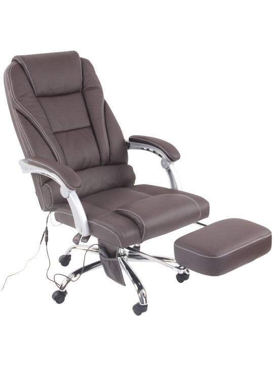 Cadeira de escritório em pele genuína Pacific com função de massagem, castanho