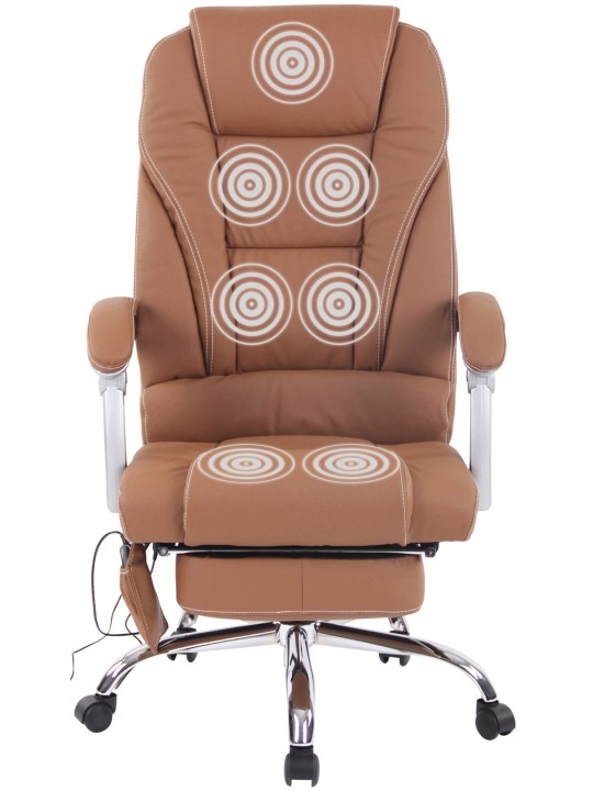 Cadeira de escritório em pele genuína Pacific com função de massagem, castanho claro