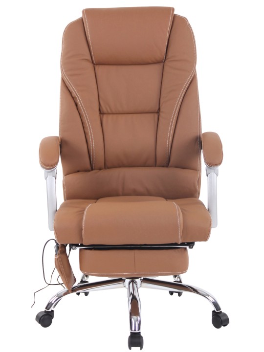 Cadeira de escritório em pele genuína Pacific com função de massagem, castanho claro