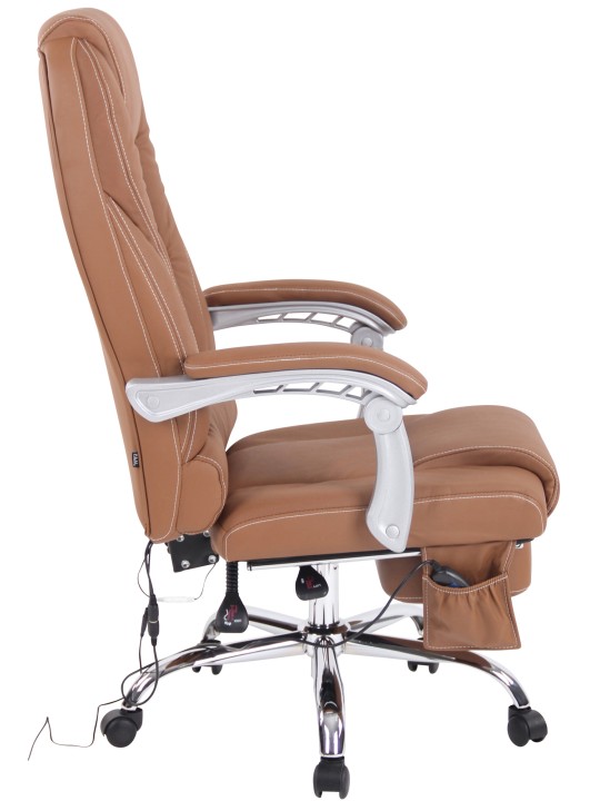 Cadeira de escritório em pele genuína Pacific com função de massagem, castanho claro