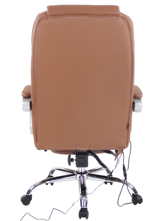 Cadeira de escritório em pele genuína Pacific com função de massagem, castanho claro