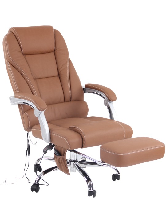Cadeira de escritório em pele genuína Pacific com função de massagem, castanho claro