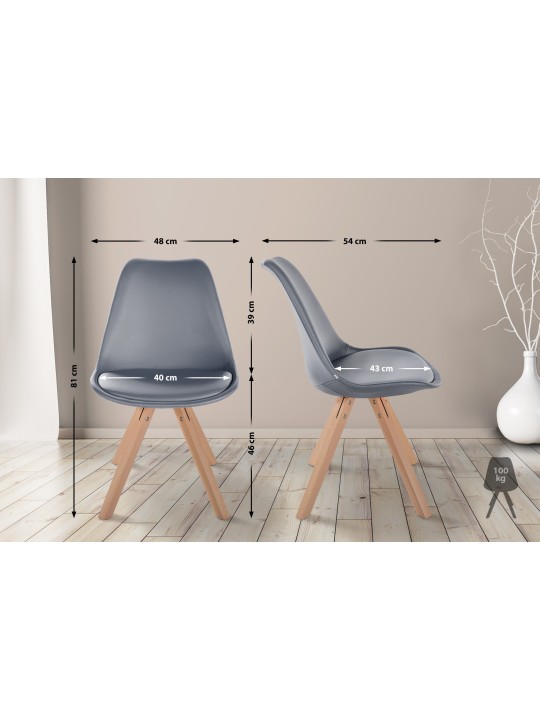 Cadeira Sofia couro sintético quadrada, cinza