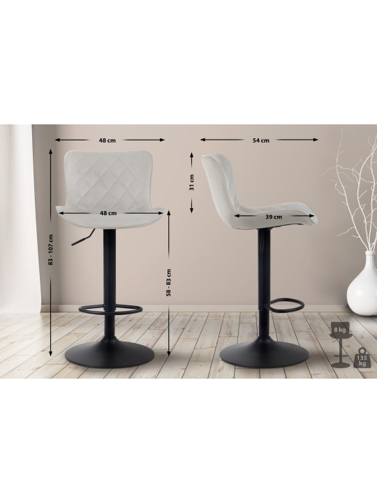 Banqueta alta Emma veludo, creme