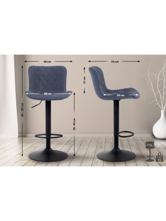 Conjunto de 2 bancos altos em tecido Emma, azul