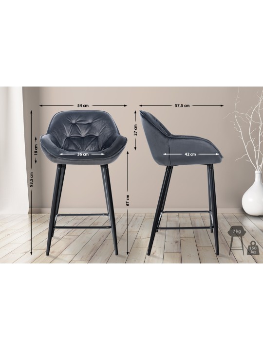 Banqueta alta Gibson veludo, cinza escuro