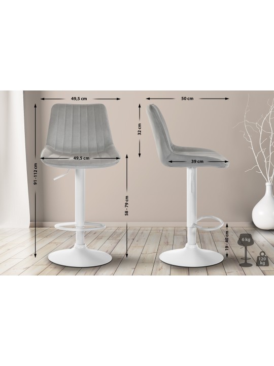 Banqueta alta Toni veludo, cinza