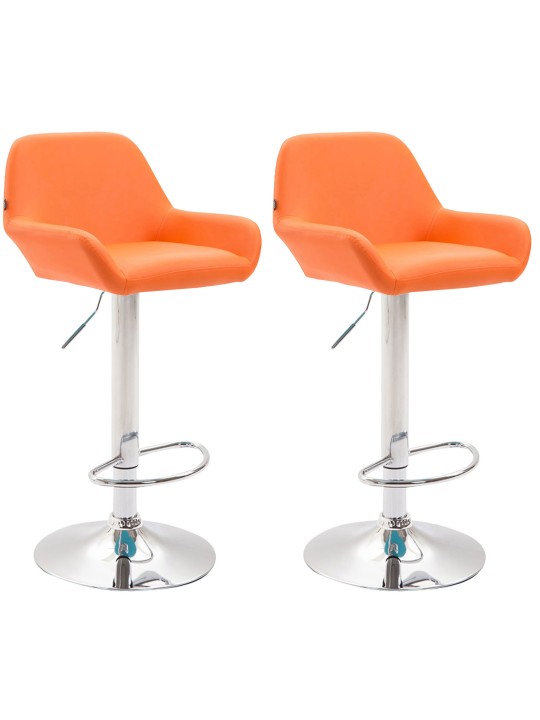 Conjunto de 2 bancos altos Braga couro sintético cromado, laranja
