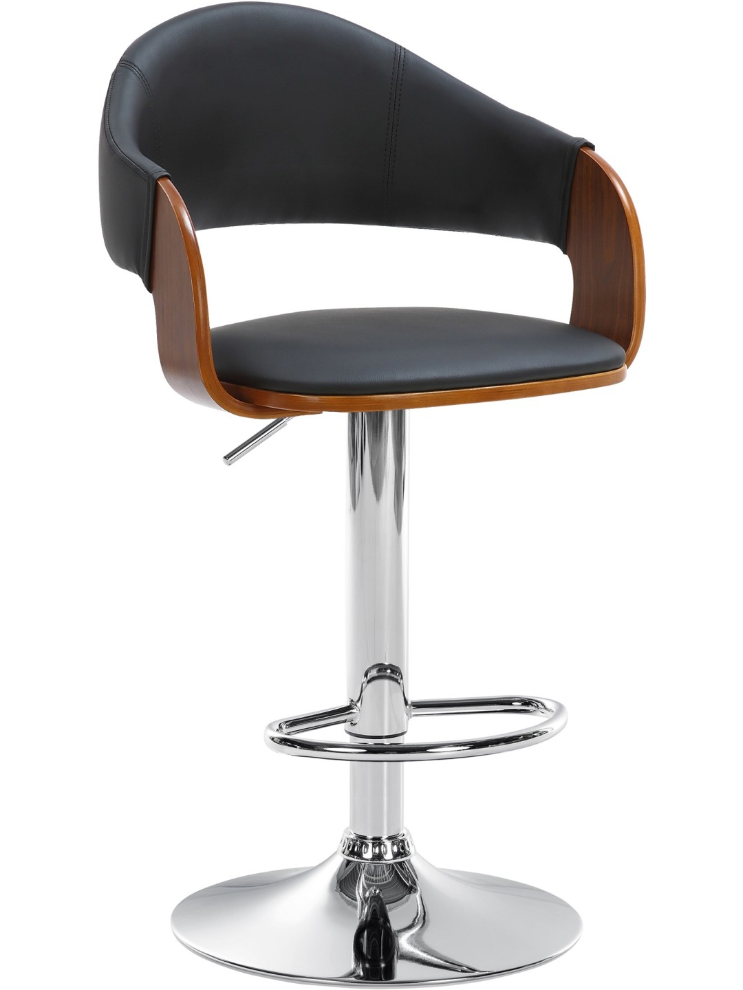 Banqueta alta Nilse couro sintético cromado, nogueira/preto