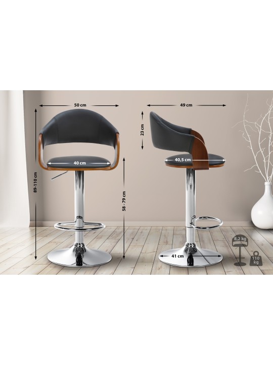 Banqueta alta Nilse couro sintético cromado, nogueira/preto