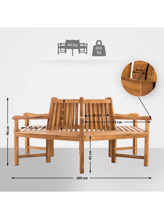 Banco de árvore Sonja com braços 200 cm, teca Banco de árvore Sonja com braços 200 cm, teca