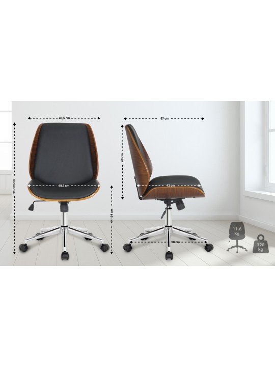 Cadeira de escritório Mitch cromada, nogueira/preto