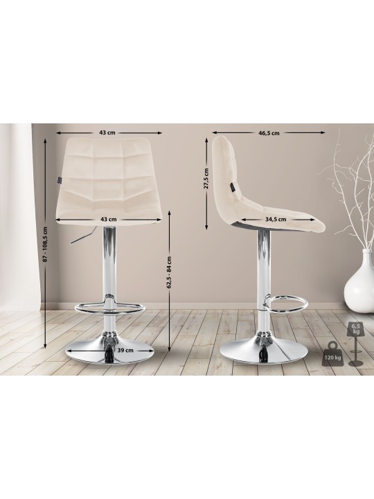 Banco de bar Jerry Velvet Chrome, creme