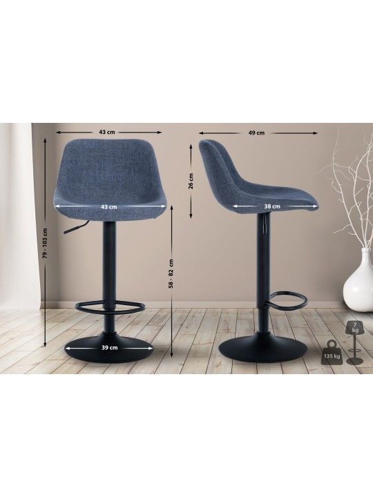 Conjunto de 2 bancos altos em tecido loft, azul
