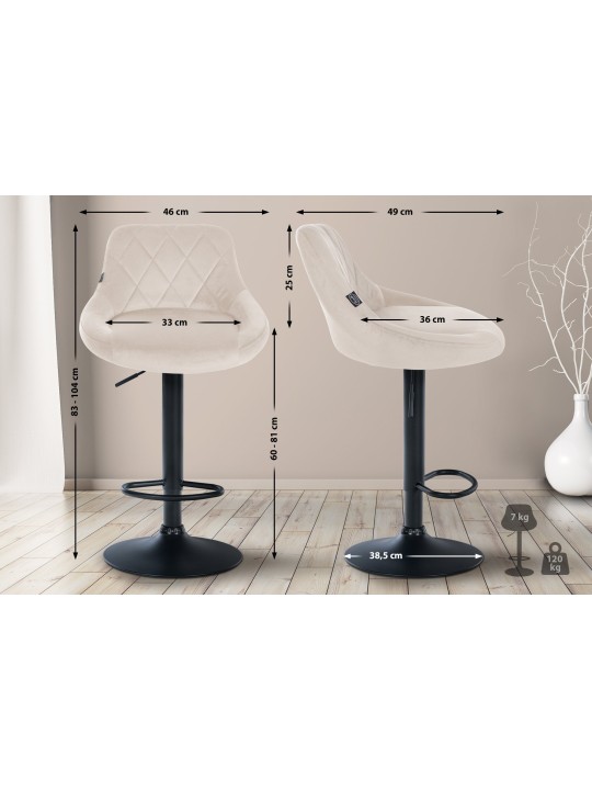 Banqueta alta Lazio veludo, creme