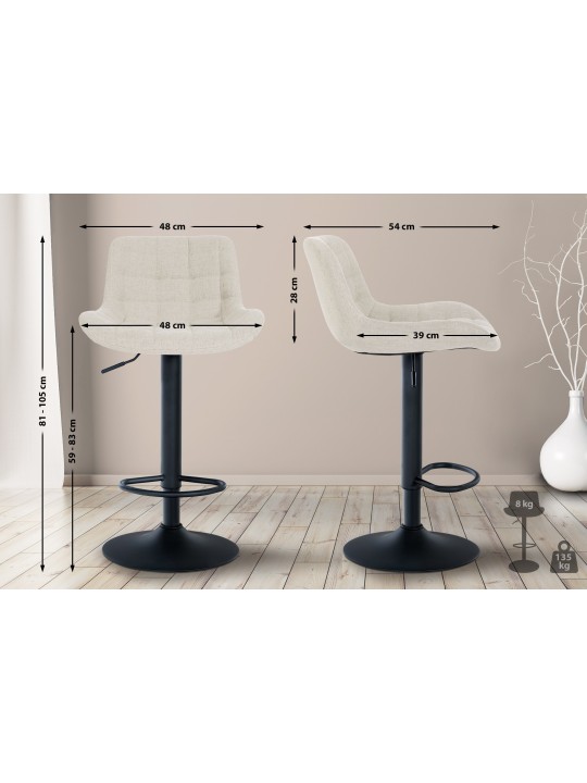 Conjunto de 2 bancos altos em tecido Tover, creme Conjunto de 2 bancos altos em tecido Tover, creme