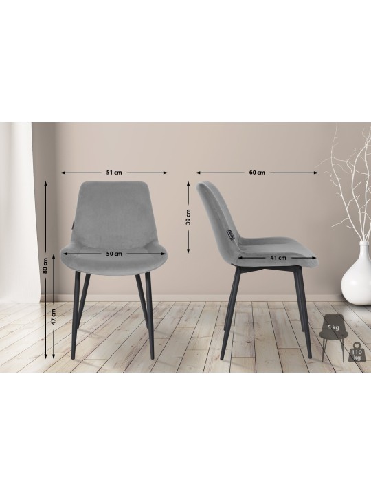 Cadeira de jantar Victoria em veludo, cinza