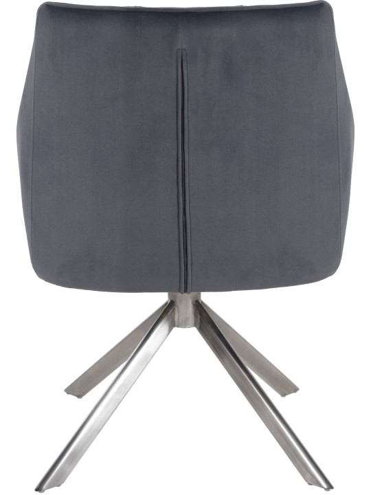 Cadeira de sala de jantar Swing veludo aço inoxidável, cinza escuro