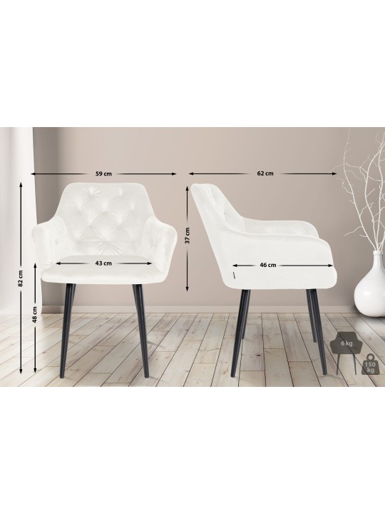 Cadeira de jantar de veludo Stanley, creme