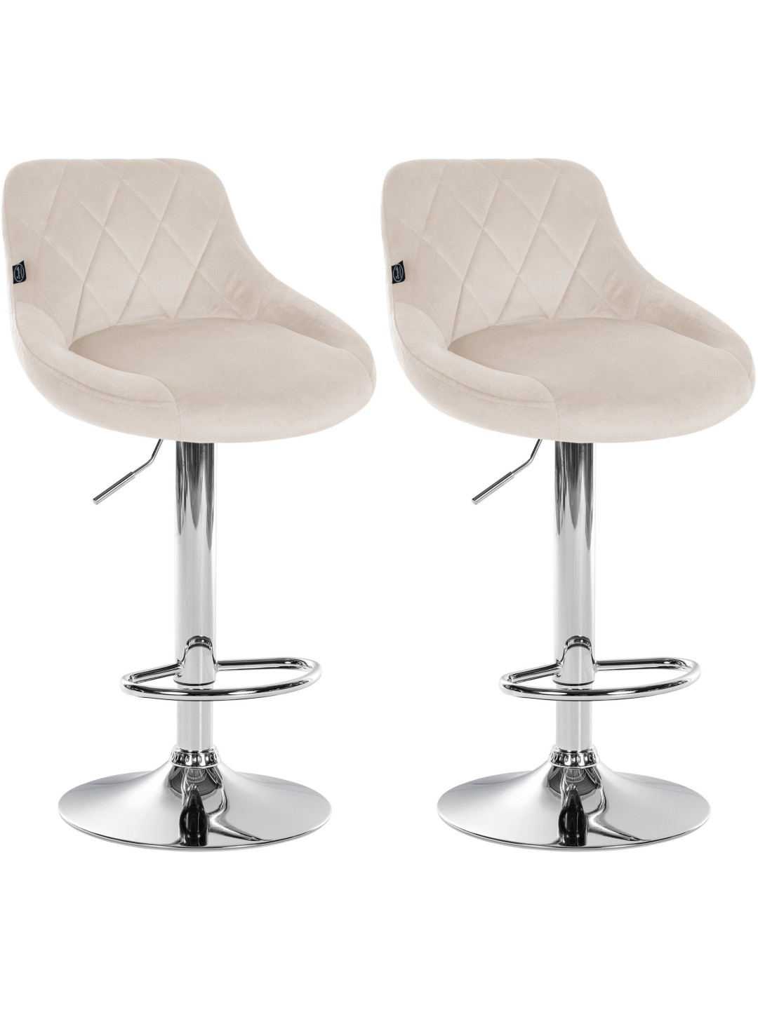 Conjunto de 2 bancos altos Lazio veludo cromado, creme