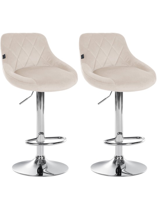 Conjunto de 2 bancos altos Lazio veludo cromado, creme